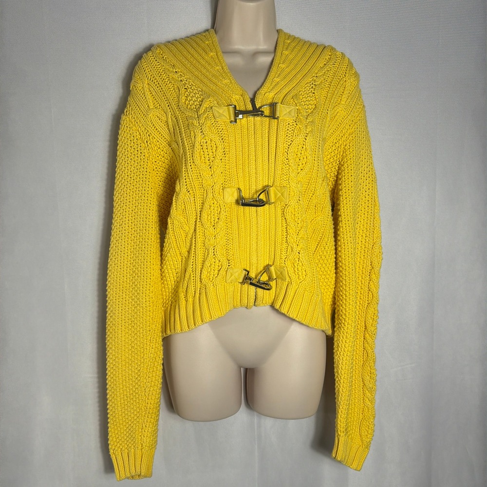 Lauren Ralph Lauren fireman clasp Yellow L Womens Equestrian Cable Knit Cardigan